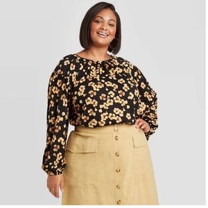 Plus Size Long Sleeve Floral Print Blouse